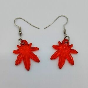 Red 420 Leaf Earrings